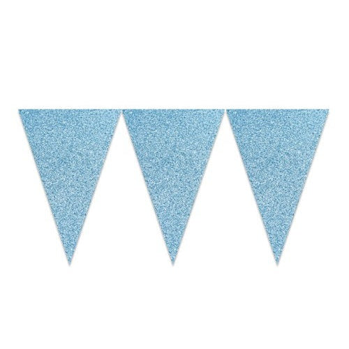 Blauwe glitter vlaggenlijn - geboorte versiering blauw