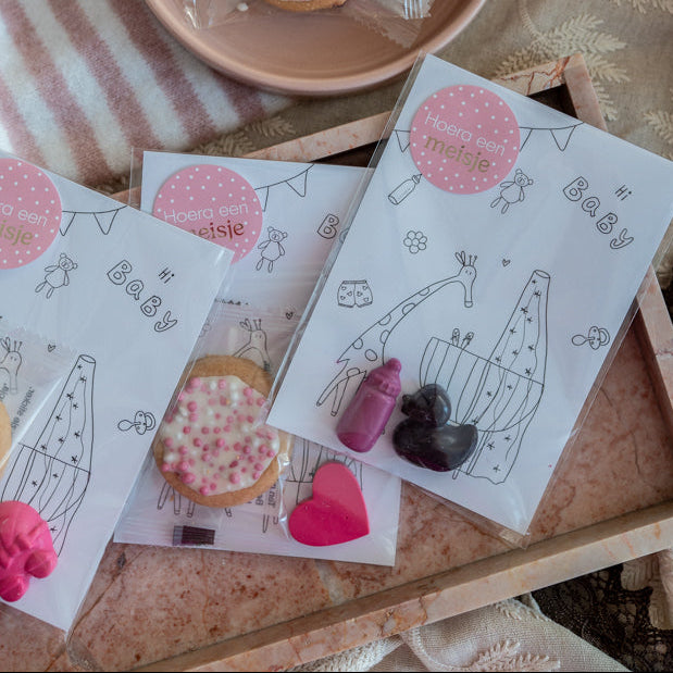 Waskrijt traktatie geboorte roze - stoepkrijtmeid