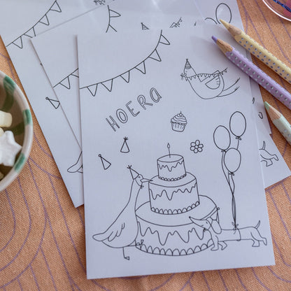 Wenskaart verjaardag inkleuren